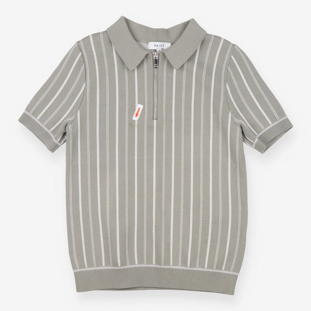 Green Striped Zip Polo Shirt