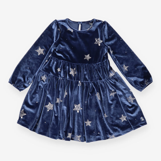 Dress Velour Blue with Stars