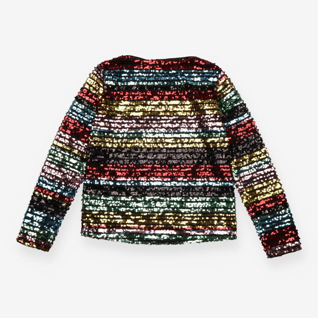 Sequin Top Rainbow Stripe Long Sleeve Black