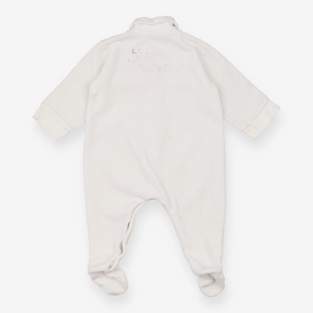 White velour footed romper moons and stars