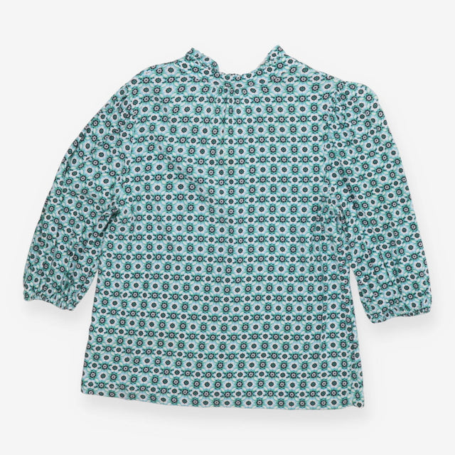 Blue Green Geometric V‑Neck Blouse – 3/4 Sleeve
