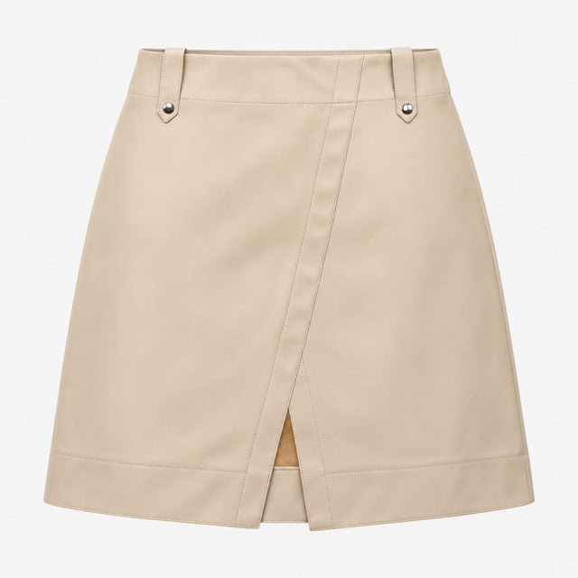 Skirt Beige Faux Leather Asymmetric Split Hem Mini