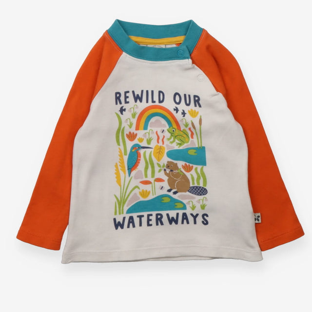 Tee LS 'Rewild our waterways' orange sleeves