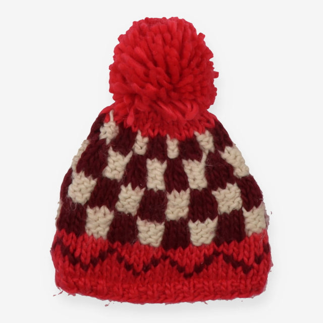 Knitted Winter Bobbled Hat red, Purple and Cream