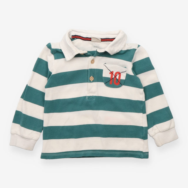 Polo T-shirt long sleeved green and white striped