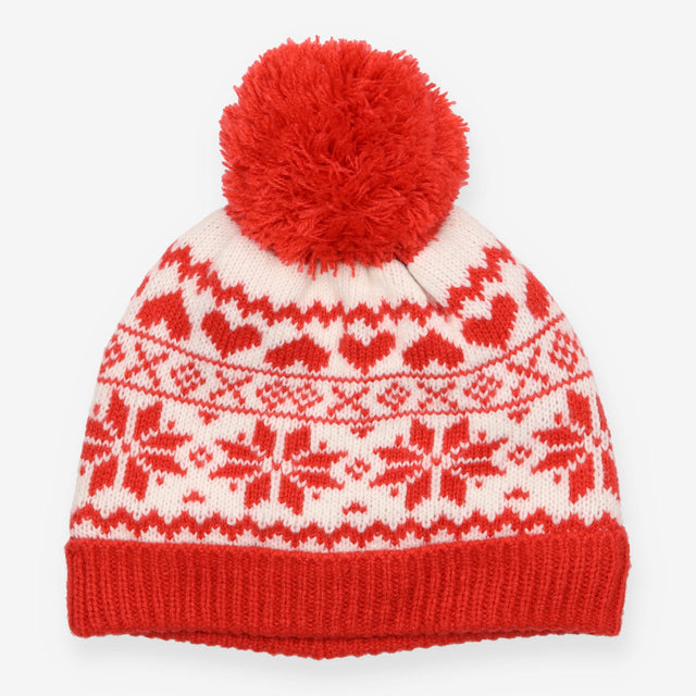 Bobble Hat Red Fairisle