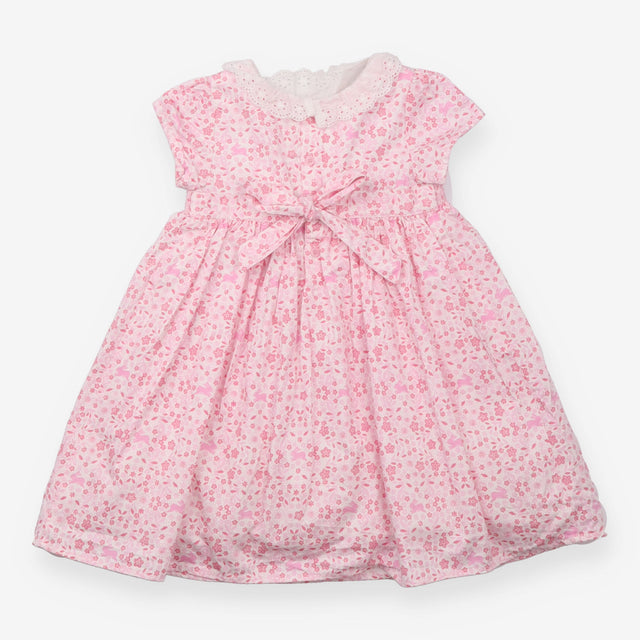 Dress Short Sleeve Collared Pink Floral Bunnies