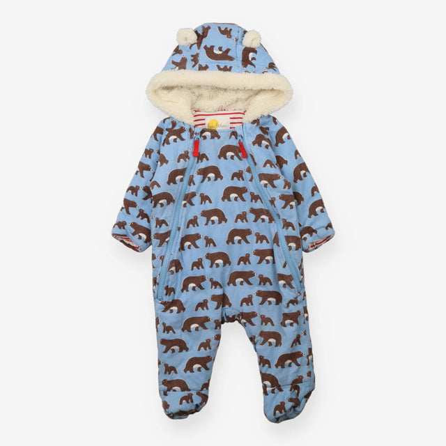 Pramsuit Blue Bears Red Stripe Lined