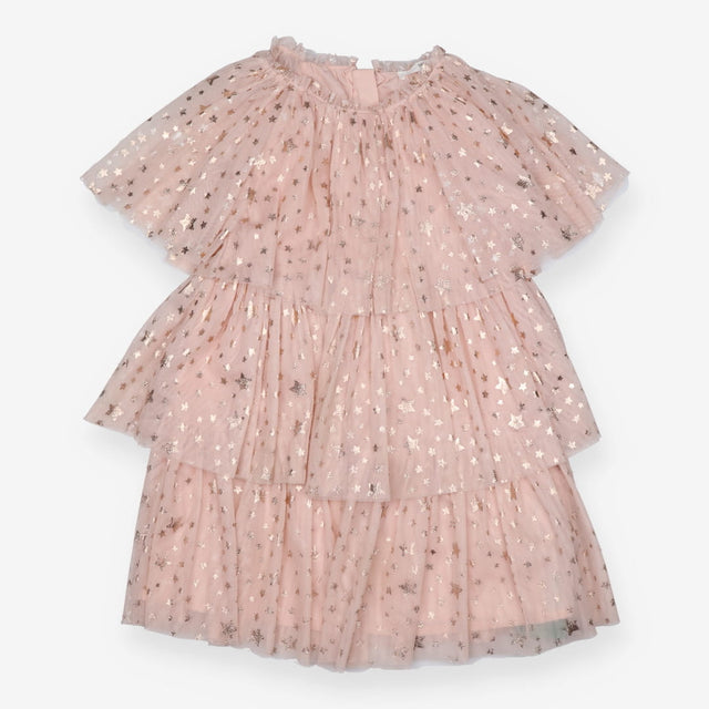 Ruffled Dress Pink with Rose Gold Stars