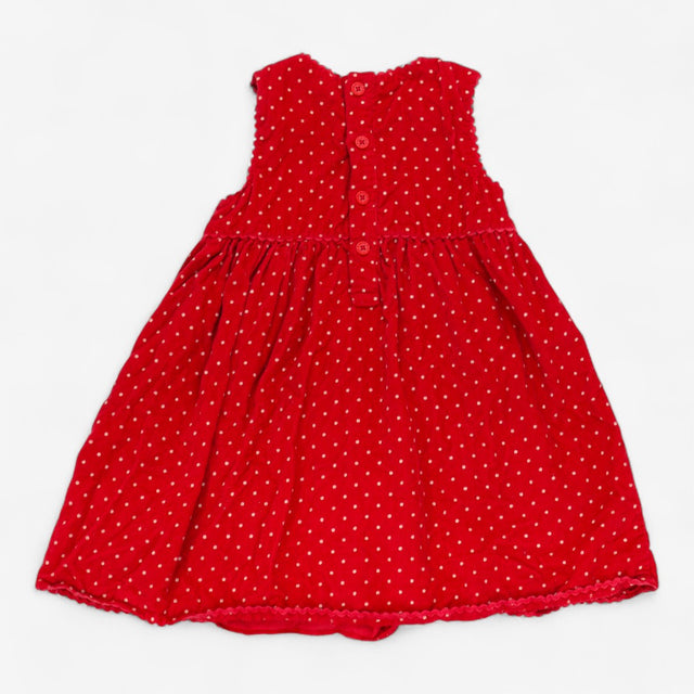 Pinafore cord red reindeer applique