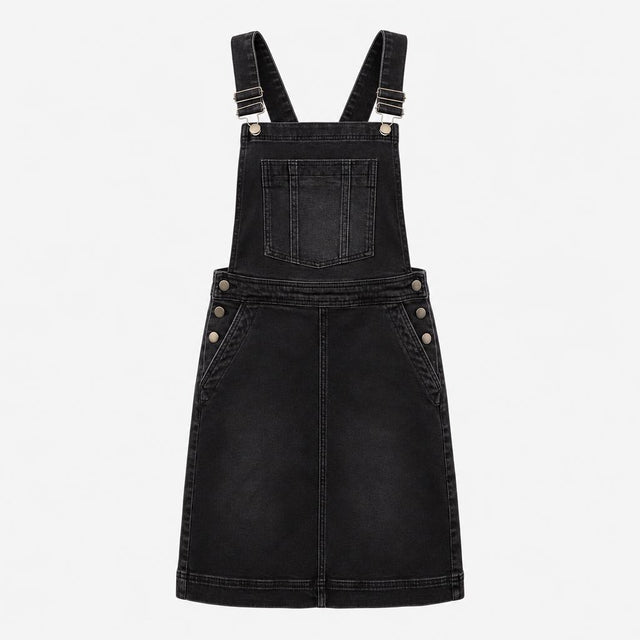 Dungaree Dress Black Denim Wash Pocket Bib