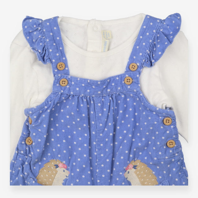 Blue Polka Dot Hedgehog Dungarees + Long Sleeve