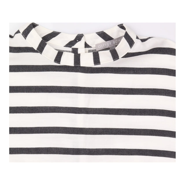 Top Cream Charcoal Striped High Neck Cap Sleeve Re