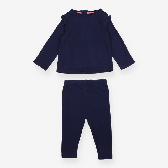 Outfit Navy Long Sleeved Top with Frill Shoulders