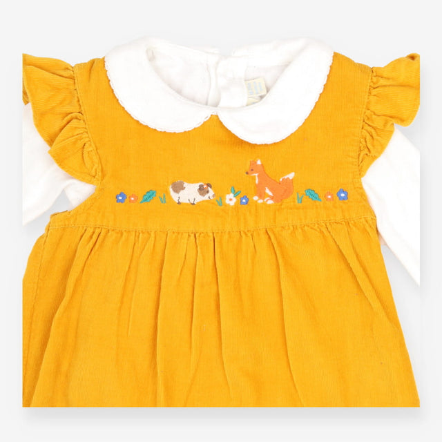 Cord Pinafore with Fox and Guinea Pig