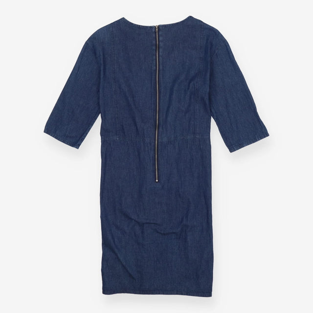 Denim Dress 3/4 Sleeve Tie Waist Pockets