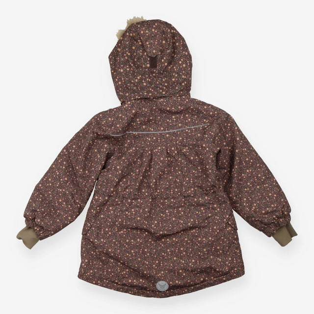 Puffer Coat with faux Fur and Purple Floral Patter