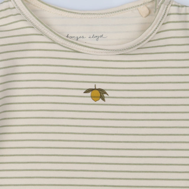 Cream and green striped sleepsuit with little lemo