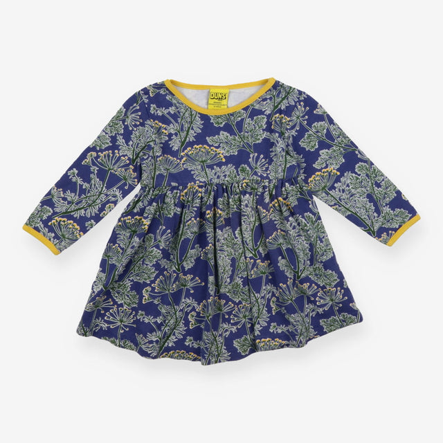 Dress long sleeve blue with plant print
