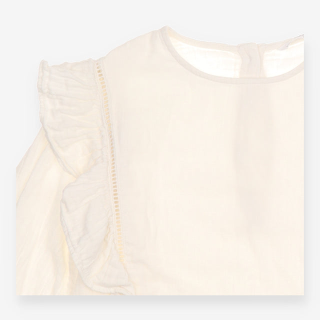 Blouse white muslin frill shoulder LS
