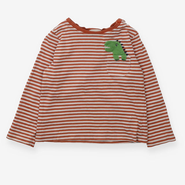 T-Shirt LS Brown Stripe with Green Dino in Pocket