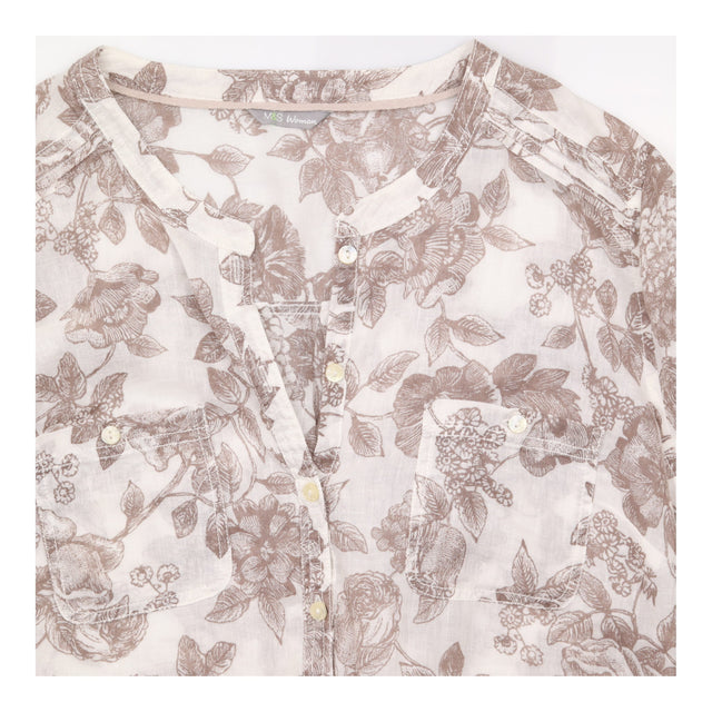 Collarless Blouse Light Brown Flower Print