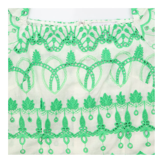 Dress Cotton Broderie Puff Sleeve White Green