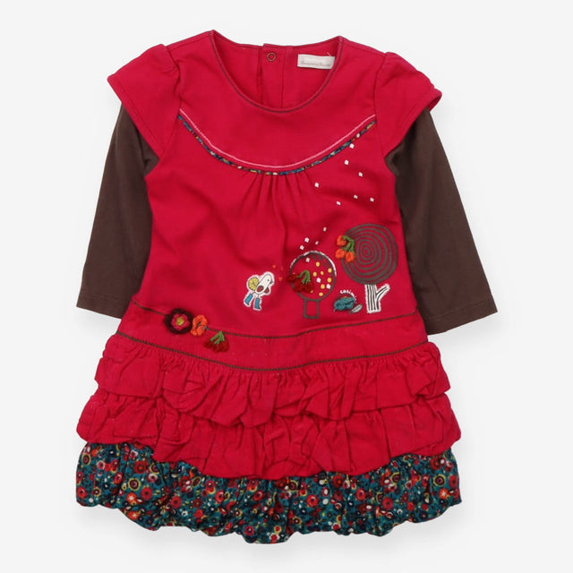 Dress pink with brown sleeves with trees