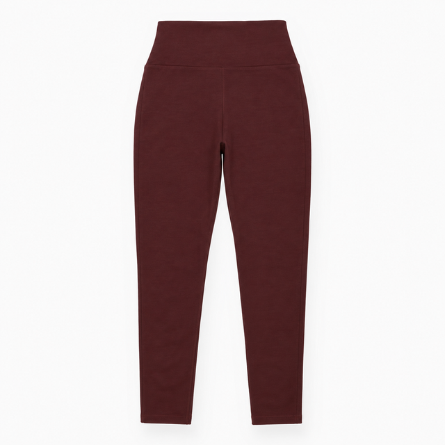 High Waisted Leggings Stretch Cotton Burgundy