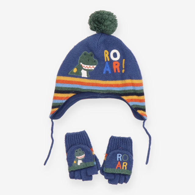 Hat and mittens blue ROAR