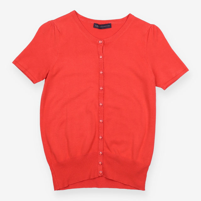 Short Sleeve Coral Fine-Knit Button Cardigan