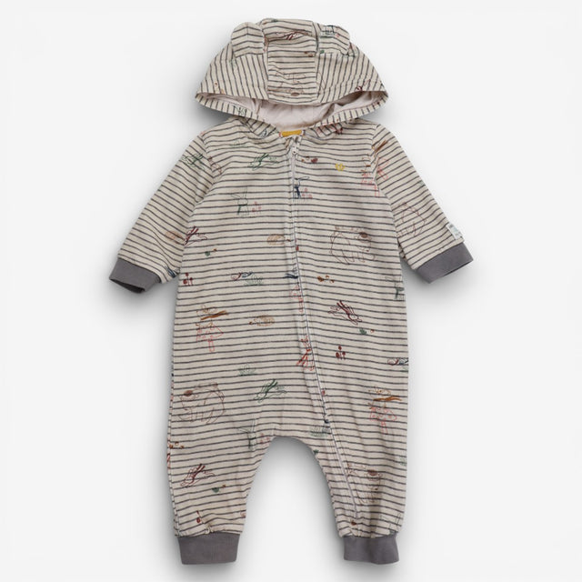 Sleepsuit Oatmeal Stripe Animal Friends Bear Ear H