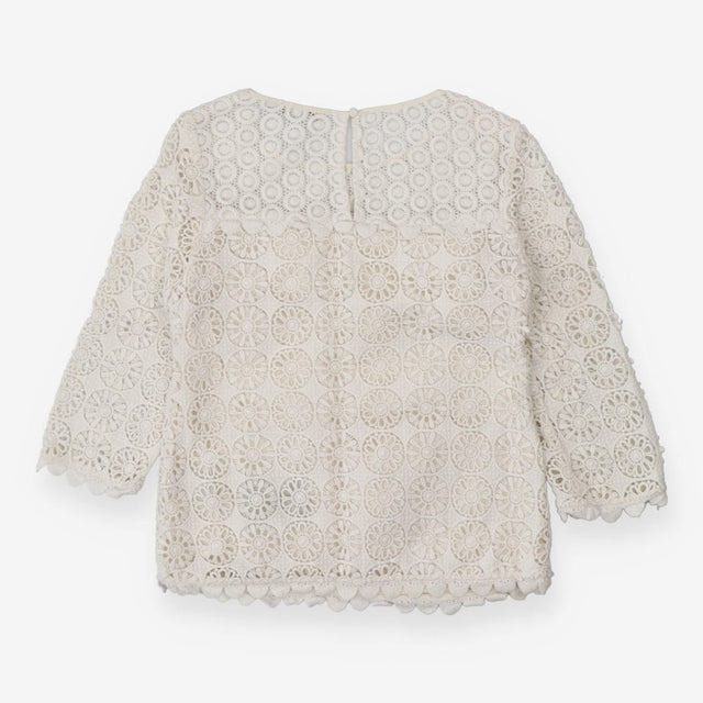 Cream High Neck Lace Top – Long Sleeve with Scallo