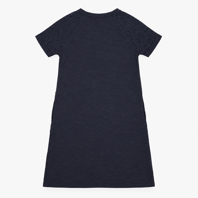 Navy Organic Cotton Broderie Sleeve T-Shirt Dress