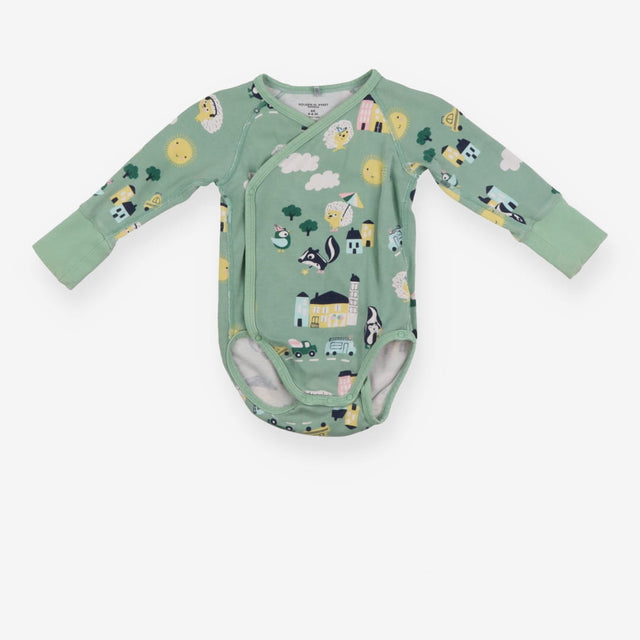 Green wrap bodysuit busy animals