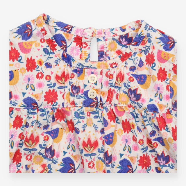 Tee smock buttons LS flowers