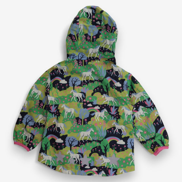Raincoat green horses in forest