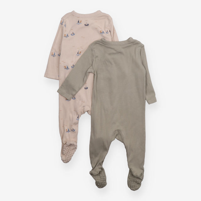 Sleepsuits Beige with Boats and Khaki 2-Pack