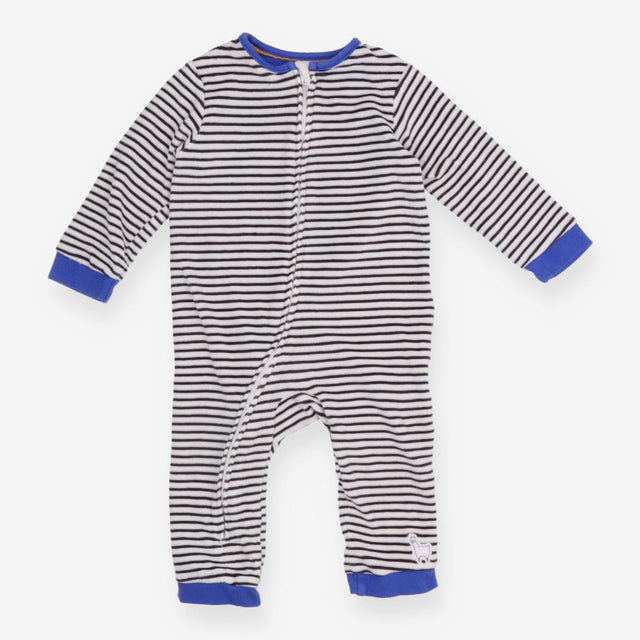 Black and White Striped Velour Sleepsuit
