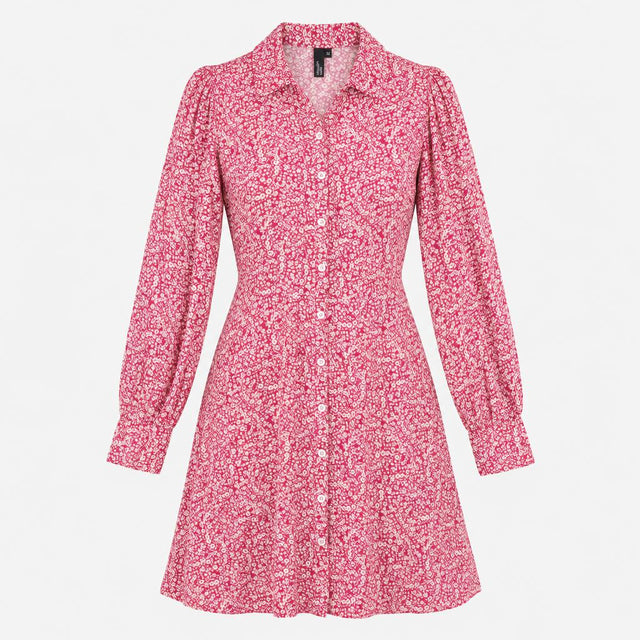 Mini Shirt Dress Pink White Ditsy Floral Print Lon