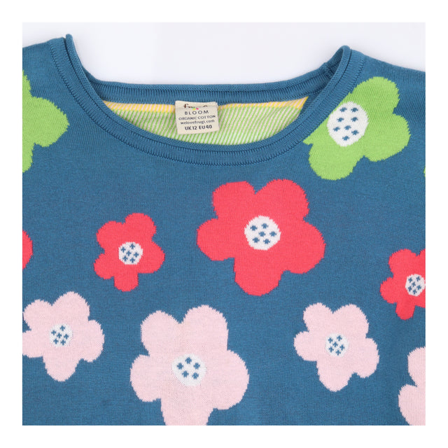 Jumper Blue Floral Knit Organic Cotton Long Sleeve