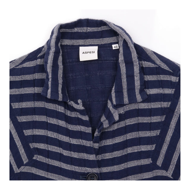 Shirt Short Sleeve Striped Textured Navy