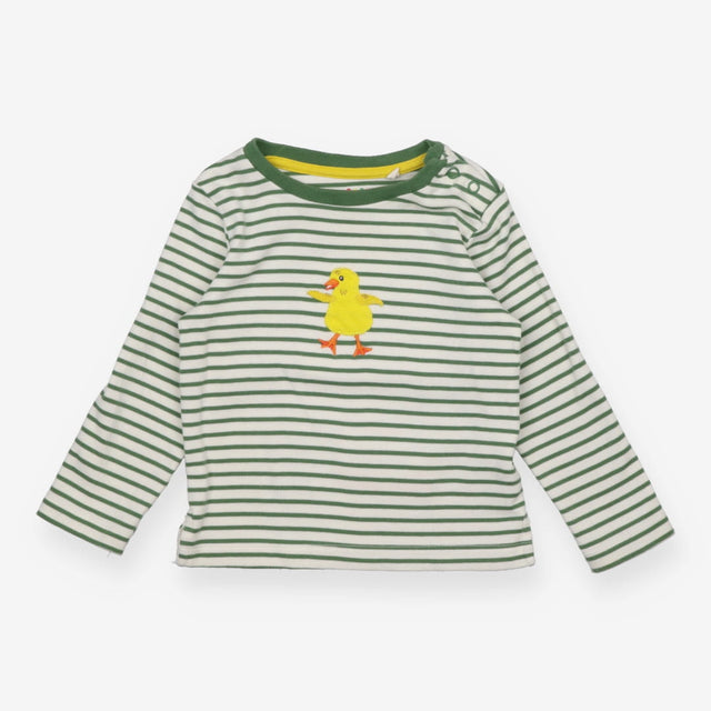 Tee Shirt Green Stripes and Applique Chick