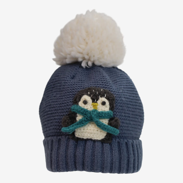 Bobble Hat Blue with Penguin