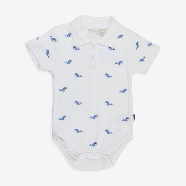 Collared Bodysuit white with Blue Whales