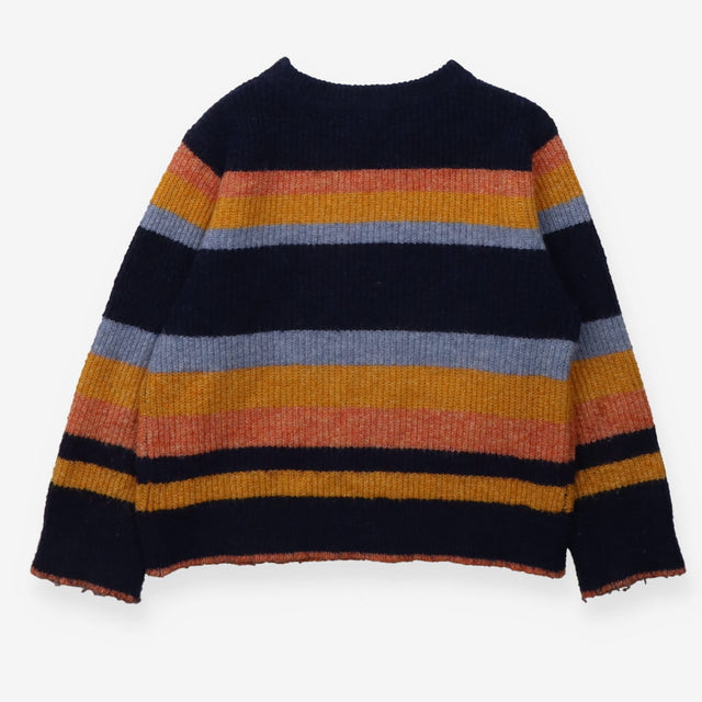 Sweater Knit Navy Orange Blue Stripe