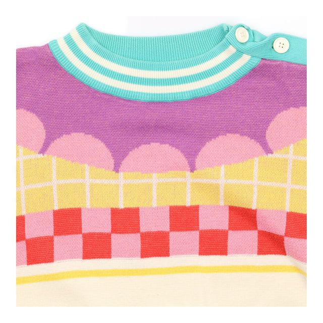 Multicolour Retro Graphic Intarsia Knit 100% Organ