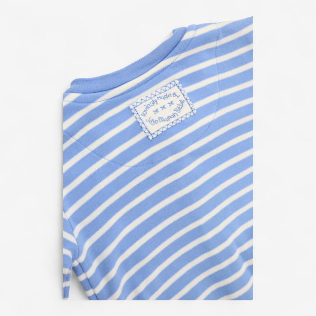 Sleepsuit Blue and White Stripe Monkey and Bananas
