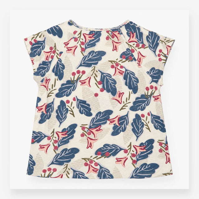 T-Shirt Cream Floral Print Short Sleeve Cotton