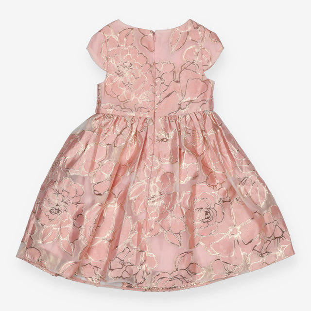Dress Short Sleeve Pink with Gold Lined Flowers